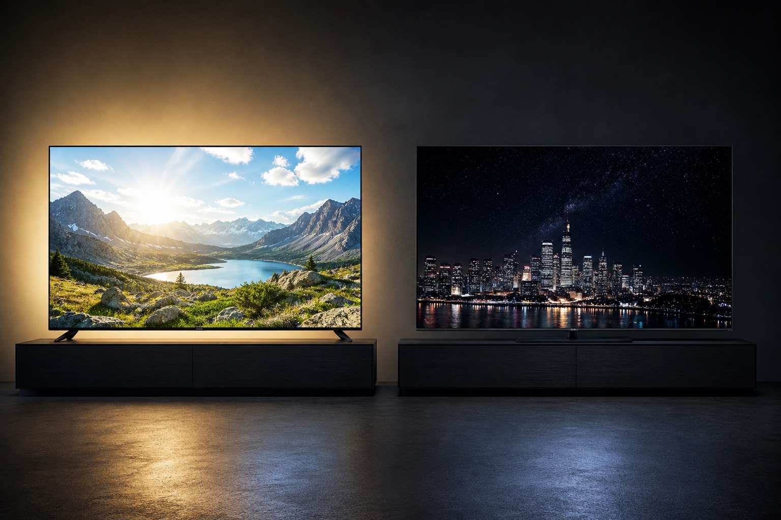 Сравнение яркого телевизора с Mini-LED-подсветкой и OLED с глубоким чёрным